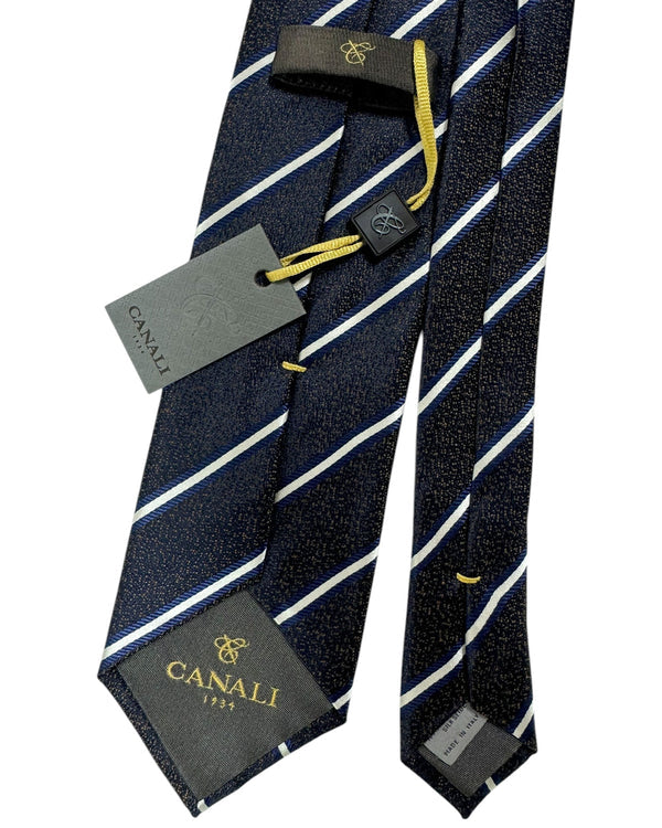 Canali Silk Tie Dark Brown Dark Blue Stripes - NEW 2024 Collection
