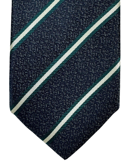 Canali Silk Tie Dark Gray Dark Green Stripes - Fall/ Winter 2024 Collection