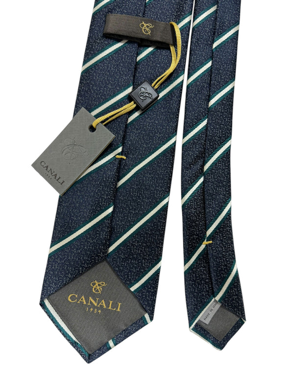 Canali Silk Tie Dark Gray Dark Green Stripes - Fall/ Winter 2024 Collection