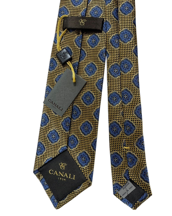 Canali Tie Olive-Gold Blue Medallion