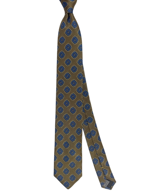 Canali Tie Olive-Gold Blue Medallion