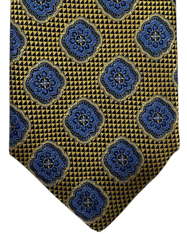 Canali Tie Olive-Gold Blue Medallion