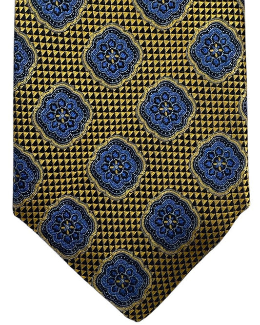Canali Tie Olive-Gold Blue Medallion