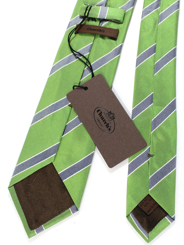 Church's Silk Tie Green Navy Silver Stripes FINAL SALE