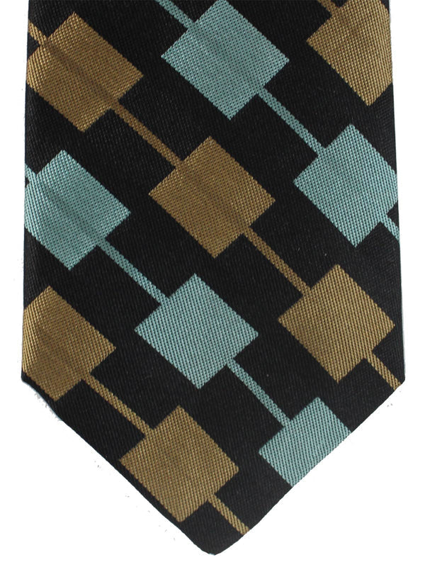 Gene Meyer Silk Tie Black Taupe Sky Blue Geometric Stripes - Short 54&quot; Tie SALE