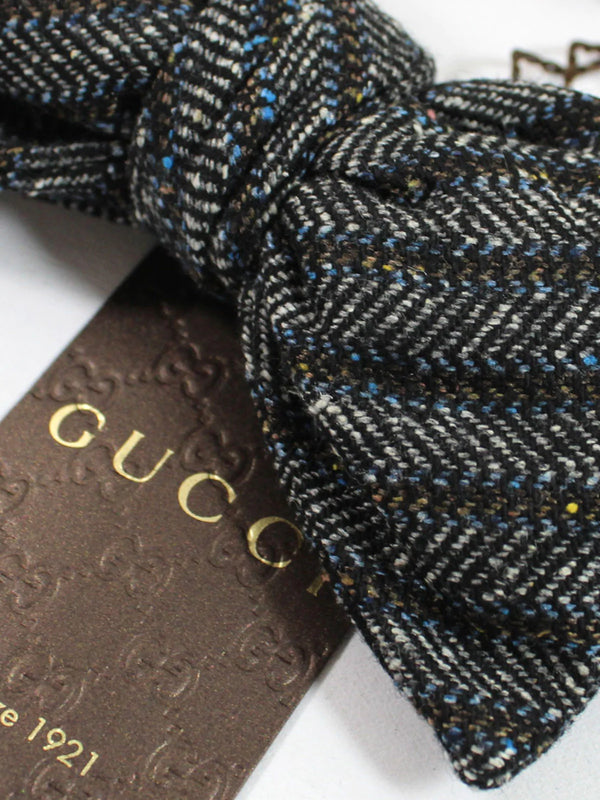 Gucci Bow Tie Gray Brown Stripes Design - Wool Silk Self Tie Bow Tie SALE
