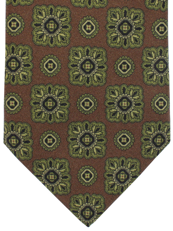 Isaia Tie Brown Forest Green Medallions Design SALE