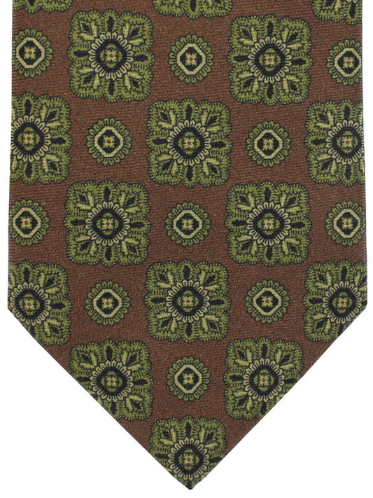 Isaia Tie Brown Forest Green Medallions Design SALE