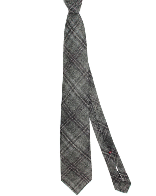 Isaia Tie Gray Check Plaid Design -  Wool Sevenfold Necktie SALE