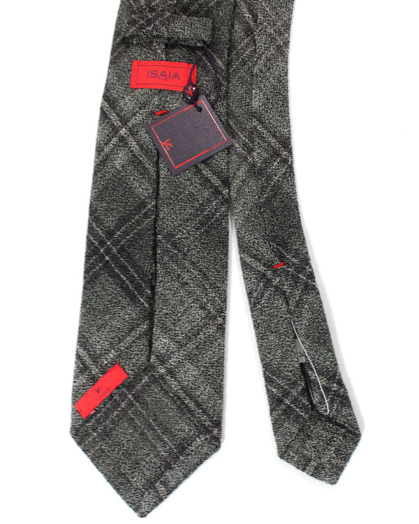 Isaia Tie Gray Check Plaid Design -  Wool Sevenfold Necktie SALE