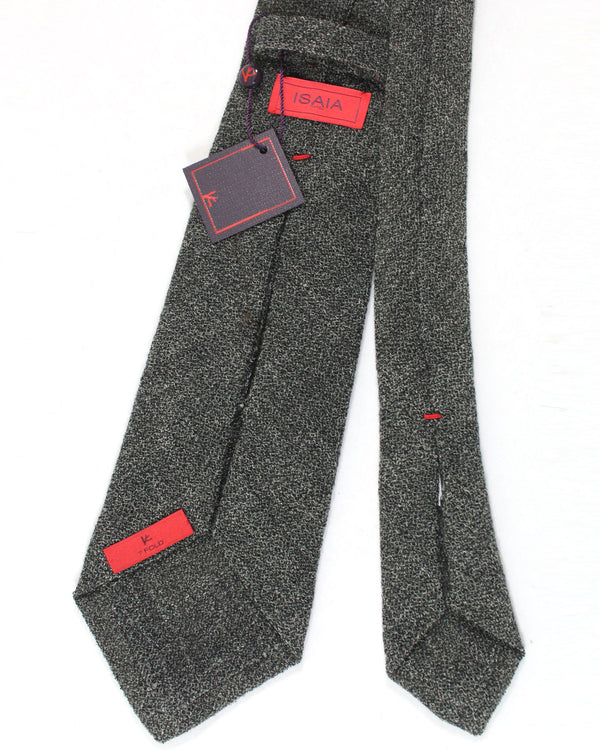 Isaia Wool Sevenfold Tie Charcoal Gray Pattern Design