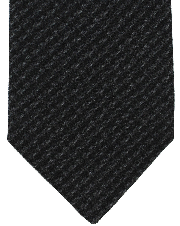 Isaia Tie Black Gray Pattern - Sartorial Wool Silk Sevenfold Necktie