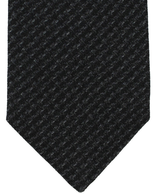 Isaia Tie Black Gray Pattern - Sartorial Wool Silk Sevenfold Necktie