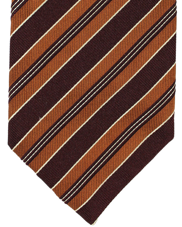 Isaia Tie Brown Maroon Stripes Design - Sartorial Sevenfold Necktie SALE