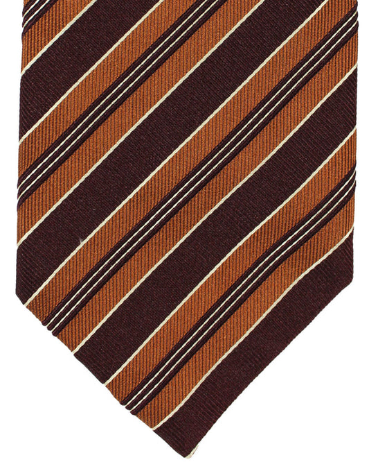 Isaia Tie Brown Maroon Stripes Design - Sartorial Sevenfold Necktie SALE