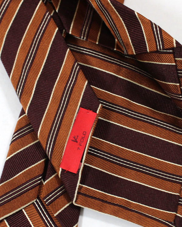 Isaia Tie Brown Maroon Stripes Design - Sartorial Sevenfold Necktie SALE
