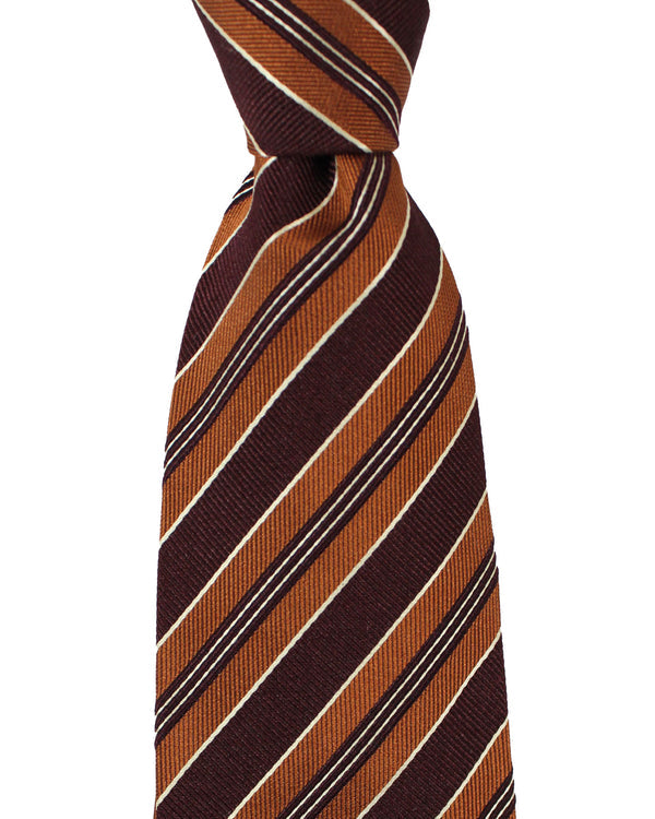 Isaia Tie Brown Maroon Stripes Design - Sartorial Sevenfold Necktie SALE
