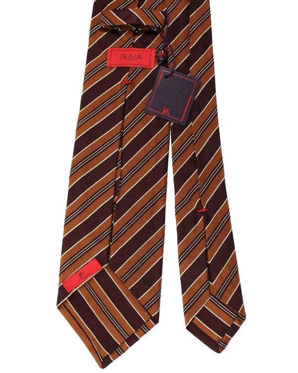 Isaia Tie Brown Maroon Stripes Design - Sartorial Sevenfold Necktie SALE