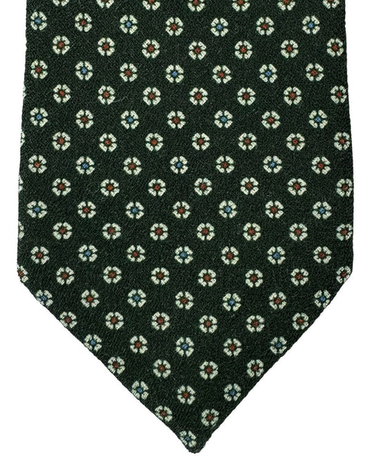 Isaia Tie Dark Green Mini Floral Design - Sevenfold Wool Silk Necktie