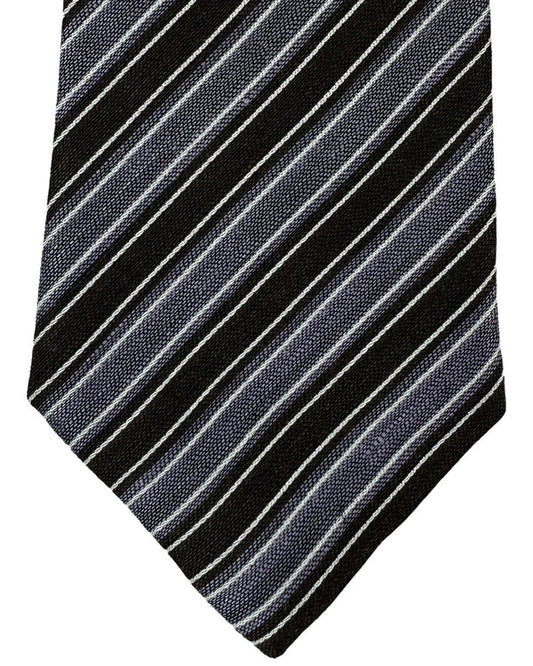 Isaia Tie Dark Brown Purple Stripes Design - Sevenfold Linen Silk Necktie SALE