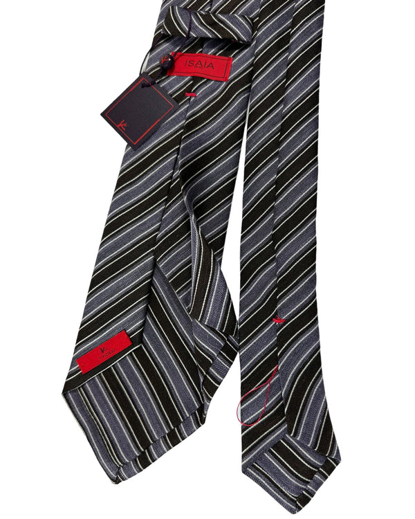 Isaia Tie Dark Brown Purple Stripes Design - Sevenfold Linen Silk Necktie SALE