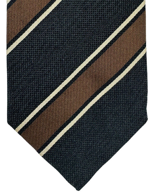 Isaia Tie Brown Black Stripes Design - Sartorial Sevenfold Necktie