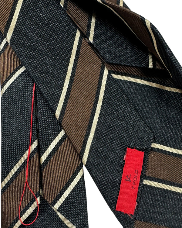 Isaia Tie Brown Black Stripes Design - Sartorial Sevenfold Necktie
