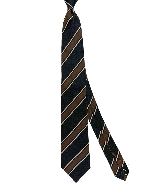 Isaia Tie Brown Black Stripes Design - Sartorial Sevenfold Necktie