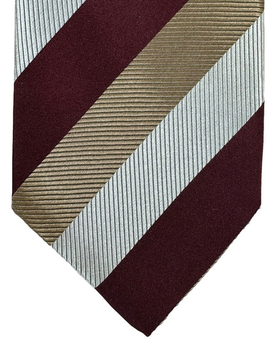 Isaia Tie Taupe Maroon Stripes Design - Sartorial Tie SALE