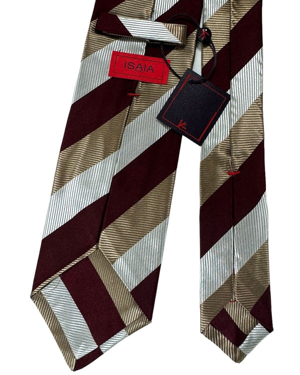 Isaia Tie Taupe Maroon Stripes Design - Sartorial Tie SALE
