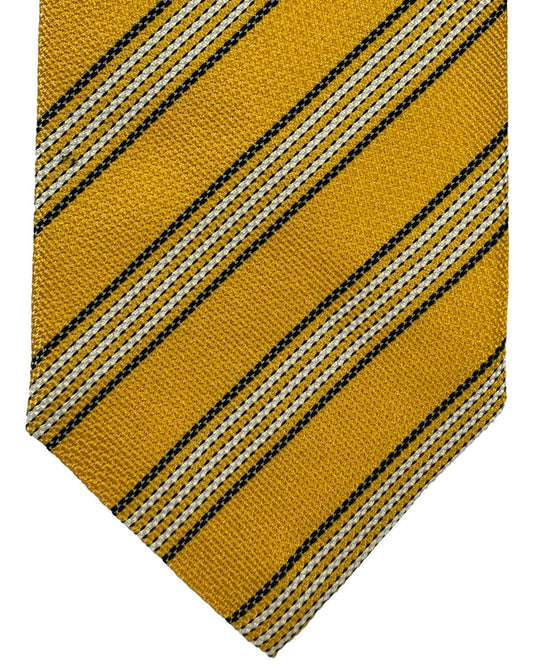 Isaia Tie Orange Navy Stripes Design - Sevenfold Tie SALE