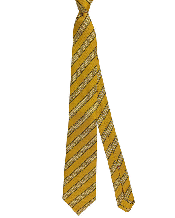 Isaia Tie Orange Navy Stripes Design - Sevenfold Tie SALE