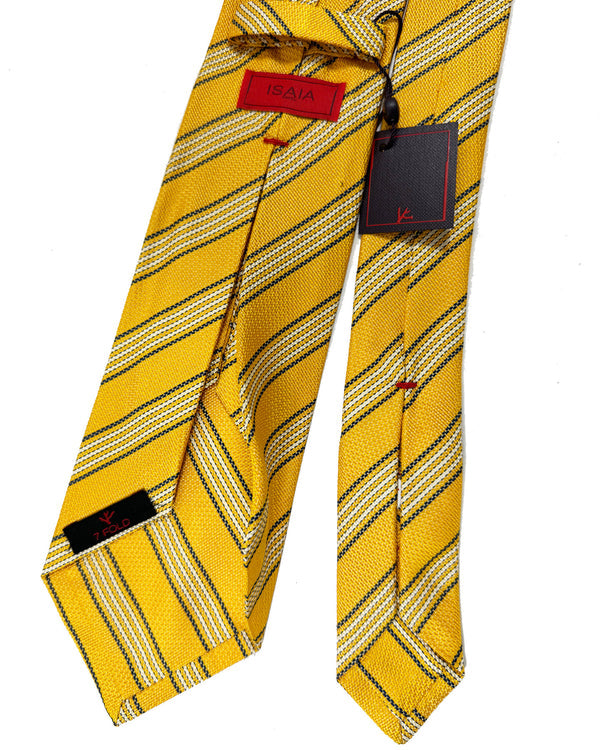 Isaia Tie Orange Navy Stripes Design - Sevenfold Tie SALE