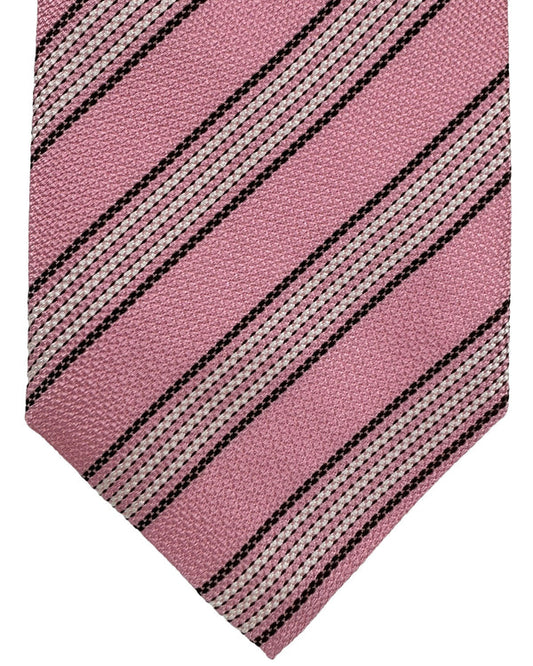 Isaia Tie Pink Navy Stripes Design - Sartorial Sevenfold Tie SALE
