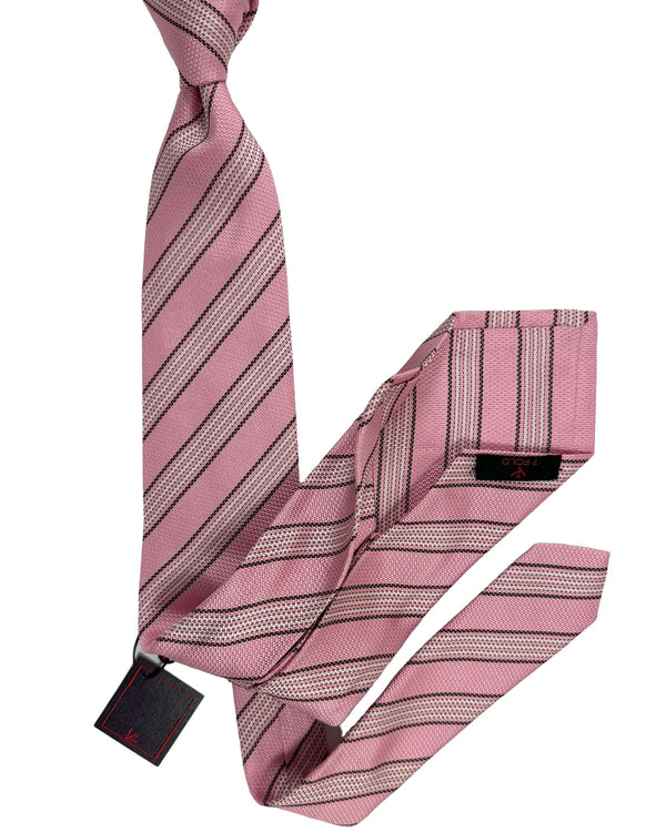 Isaia Tie Pink Navy Stripes Design - Sartorial Sevenfold Tie SALE