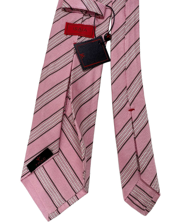 Isaia Tie Pink Navy Stripes Design - Sartorial Sevenfold Tie SALE