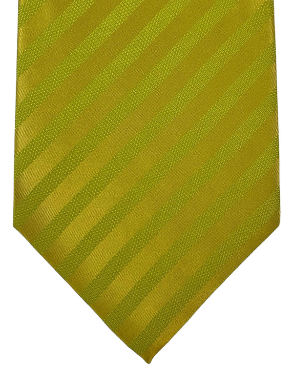 Isaia Tie Lime Stripes Design - Sartorial Silk Necktie SALE