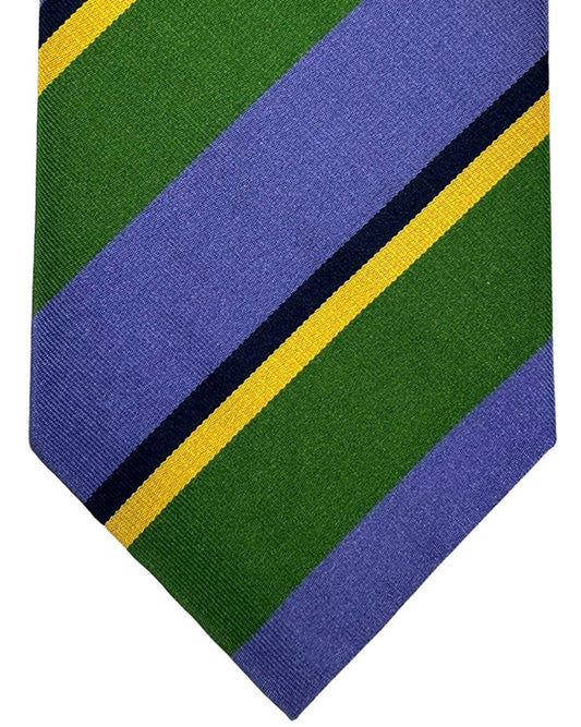 Isaia Tie Purple Green Yellow Stripes Design - Sartorial Silk Tie SALE