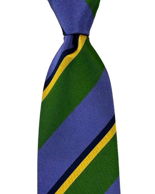 Isaia Tie Purple Green Yellow Stripes Design - Sartorial Silk Tie SALE