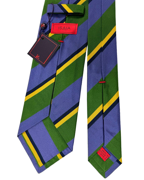 Isaia Tie Purple Green Yellow Stripes Design - Sartorial Silk Tie SALE