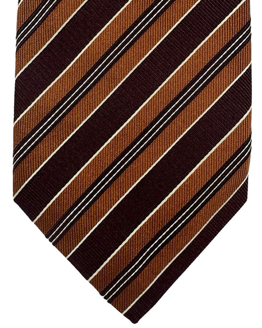 Isaia Tie Brown Stripes Design - Sevenfold Silk Necktie SALE