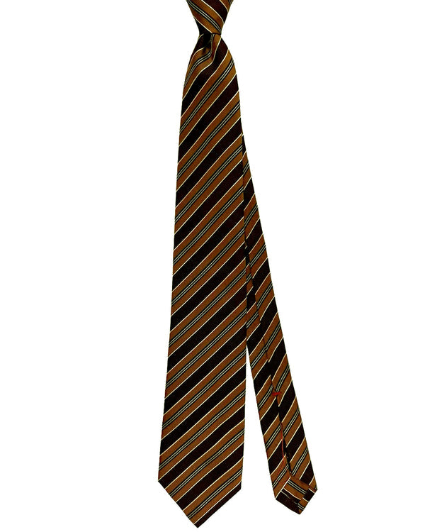 Isaia Tie Brown Stripes Design - Sevenfold Silk Necktie SALE