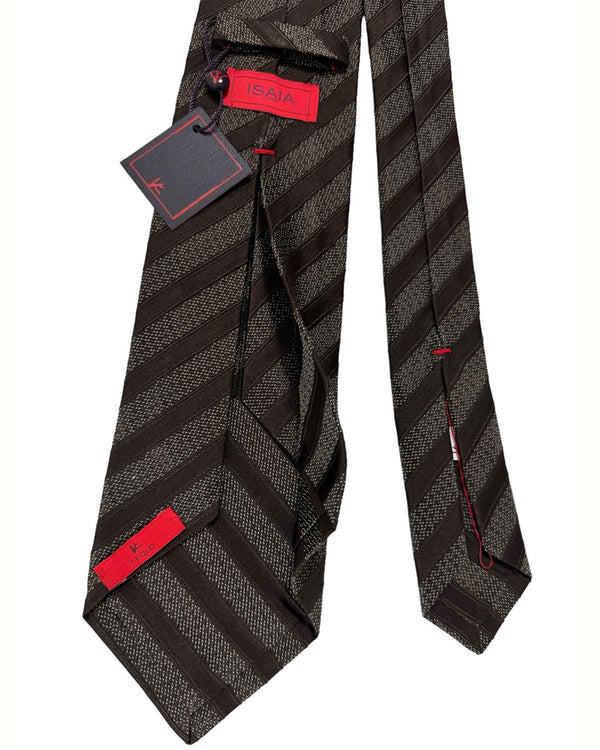 Isaia Tie Black Stripes Design - Sevenfold Silk Necktie