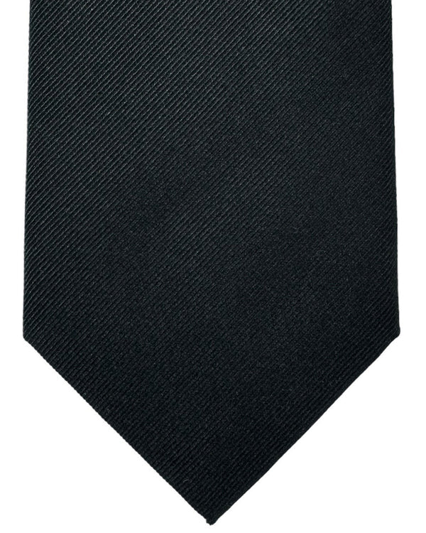 Isaia Sevenfold Tie Black Solid Grosgrain Design - Sartorial Necktie