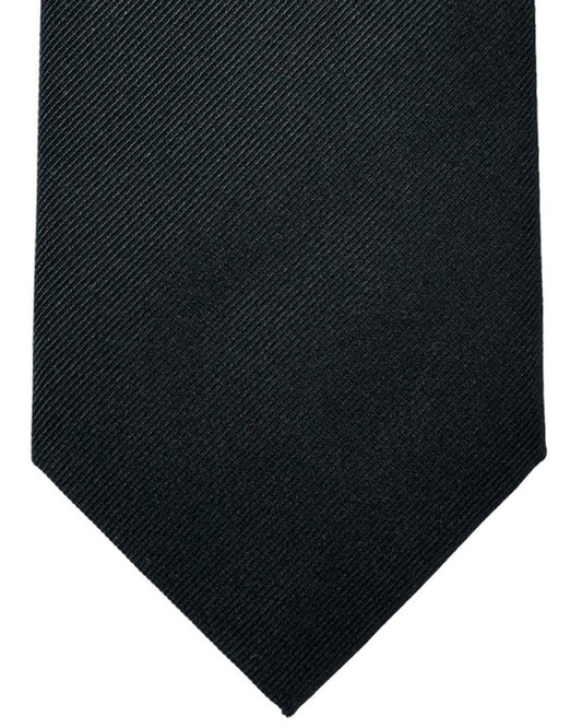 Isaia Sevenfold Tie Black Solid Grosgrain Design - Sartorial Necktie