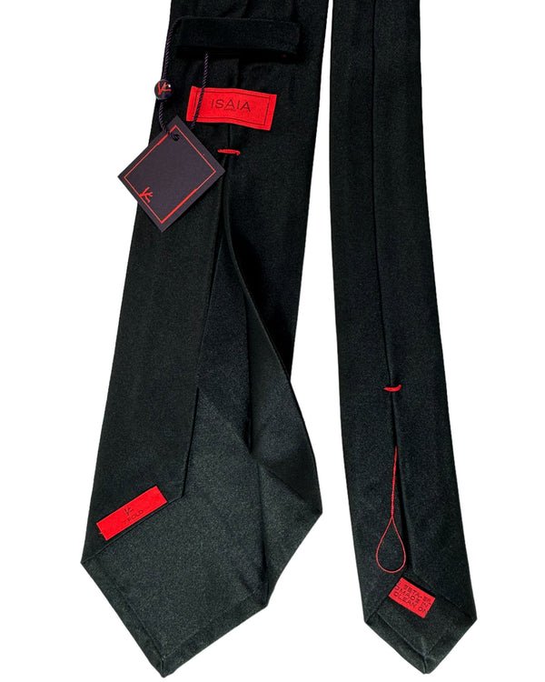 Isaia Tie Black Solid Design - Sevenfold Silk Necktie