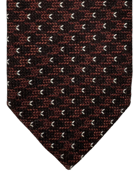 Isaia Tie Brown Micro Pattern Design - Sevenfold Wool Silk Necktie SALE