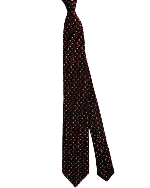Isaia Tie Brown Micro Pattern Design - Sevenfold Wool Silk Necktie SALE