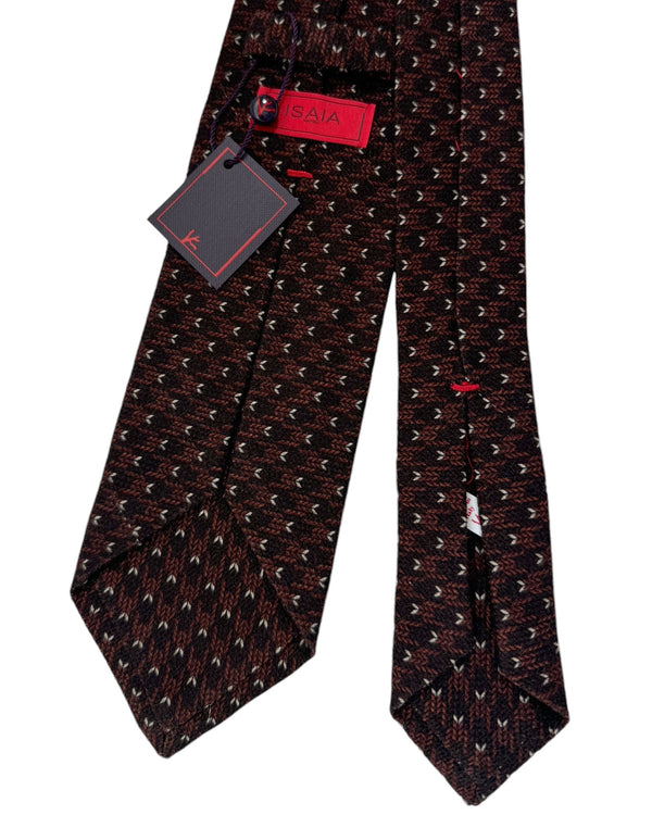 Isaia Tie Brown Micro Pattern Design - Sevenfold Wool Silk Necktie SALE