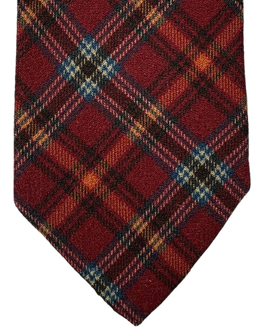 Isaia Tie Rust Brown Plaid Design - Sevenfold Wool Silk Necktie SALE